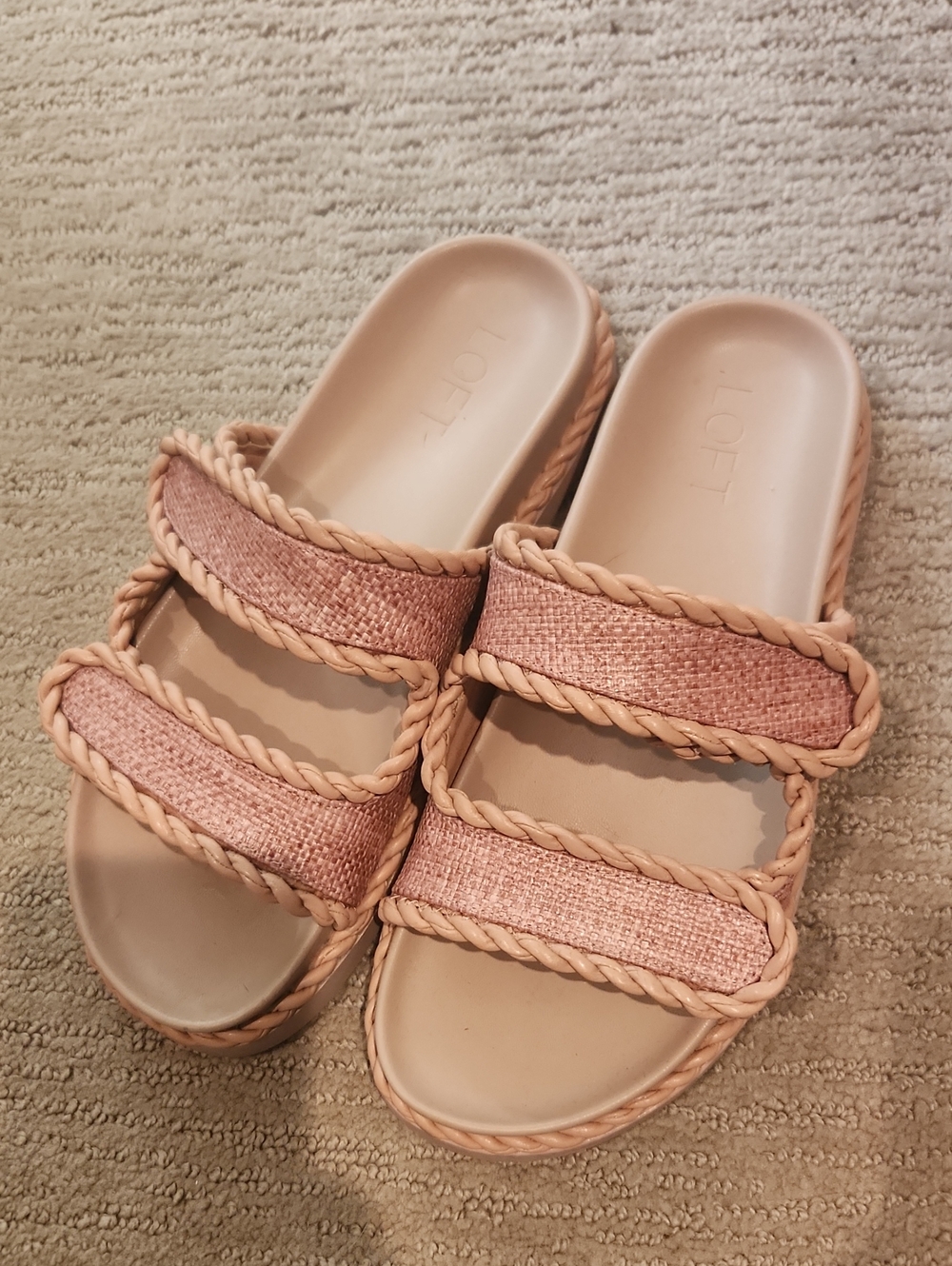 LOFT Pink Braided Double-Strap Slide Sandals